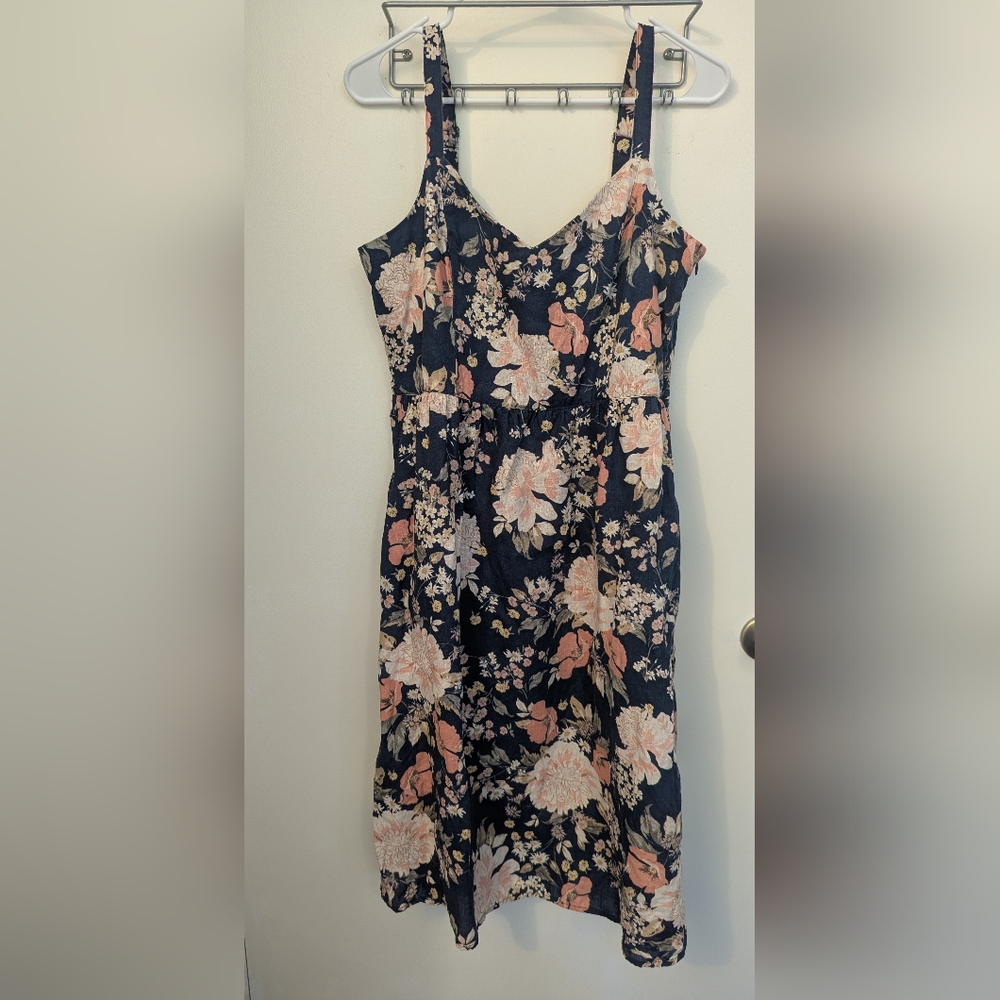 Cynthia Rowley 100% Linen Floral Black and Pink Women's Dress Size 10